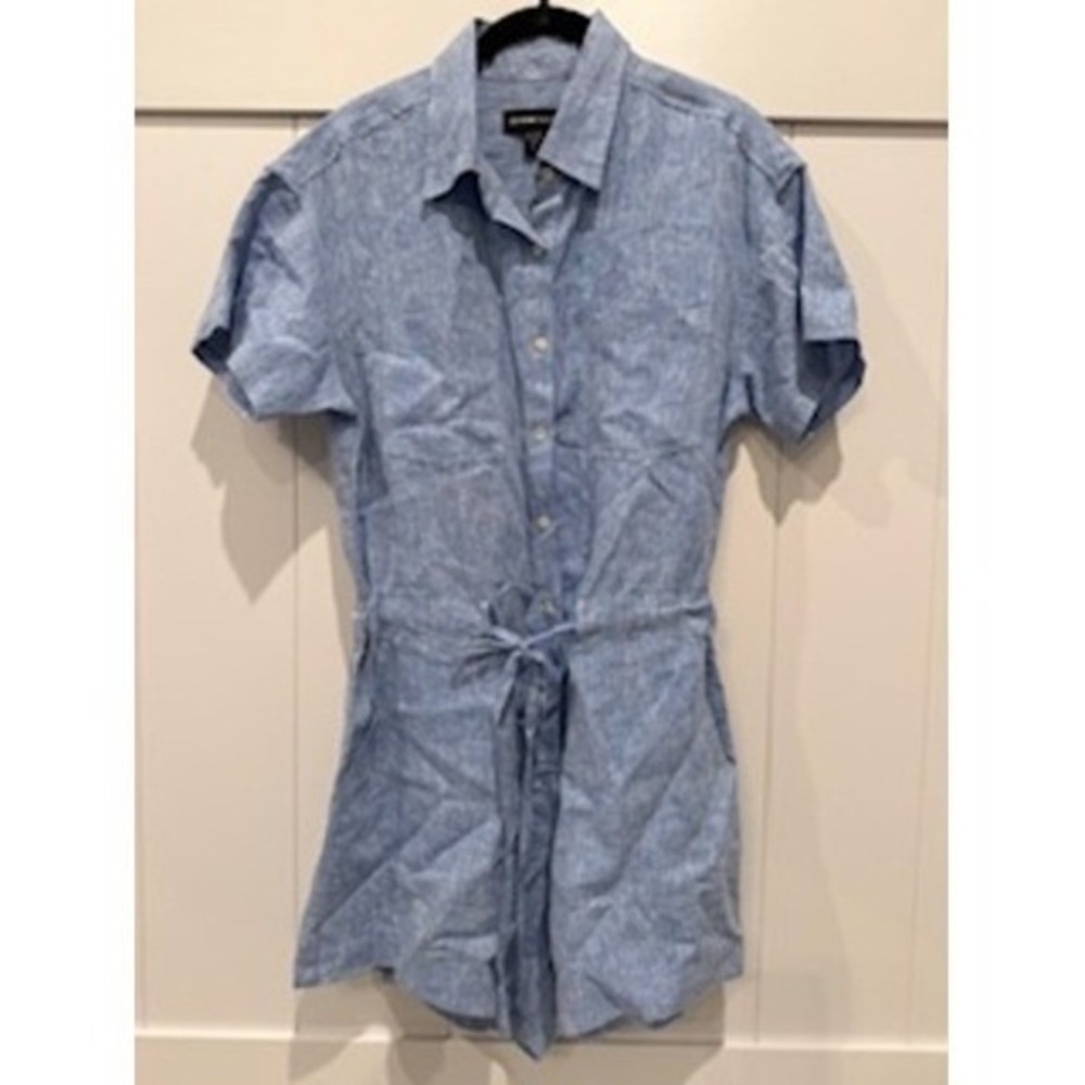 NWOT Fifteen Twenty Blue Linen Blend Belted Short‎ Sleeve Romper Jumpsuit